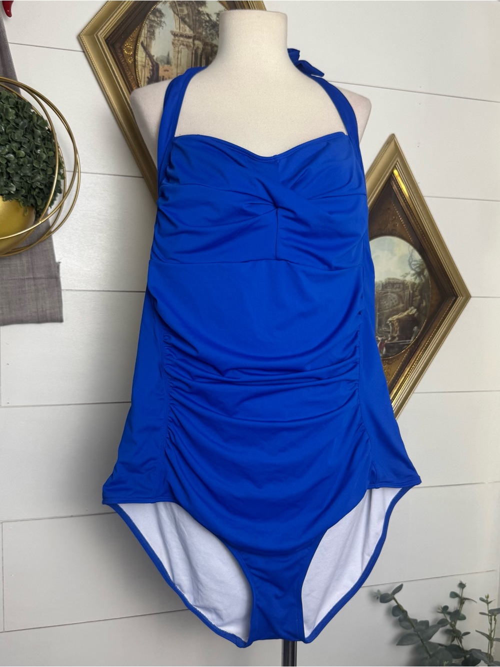 Women’s Swim Outfitters Royal Blue 1 Piece Ruching Tummy Control Swimsuit Sz XXL